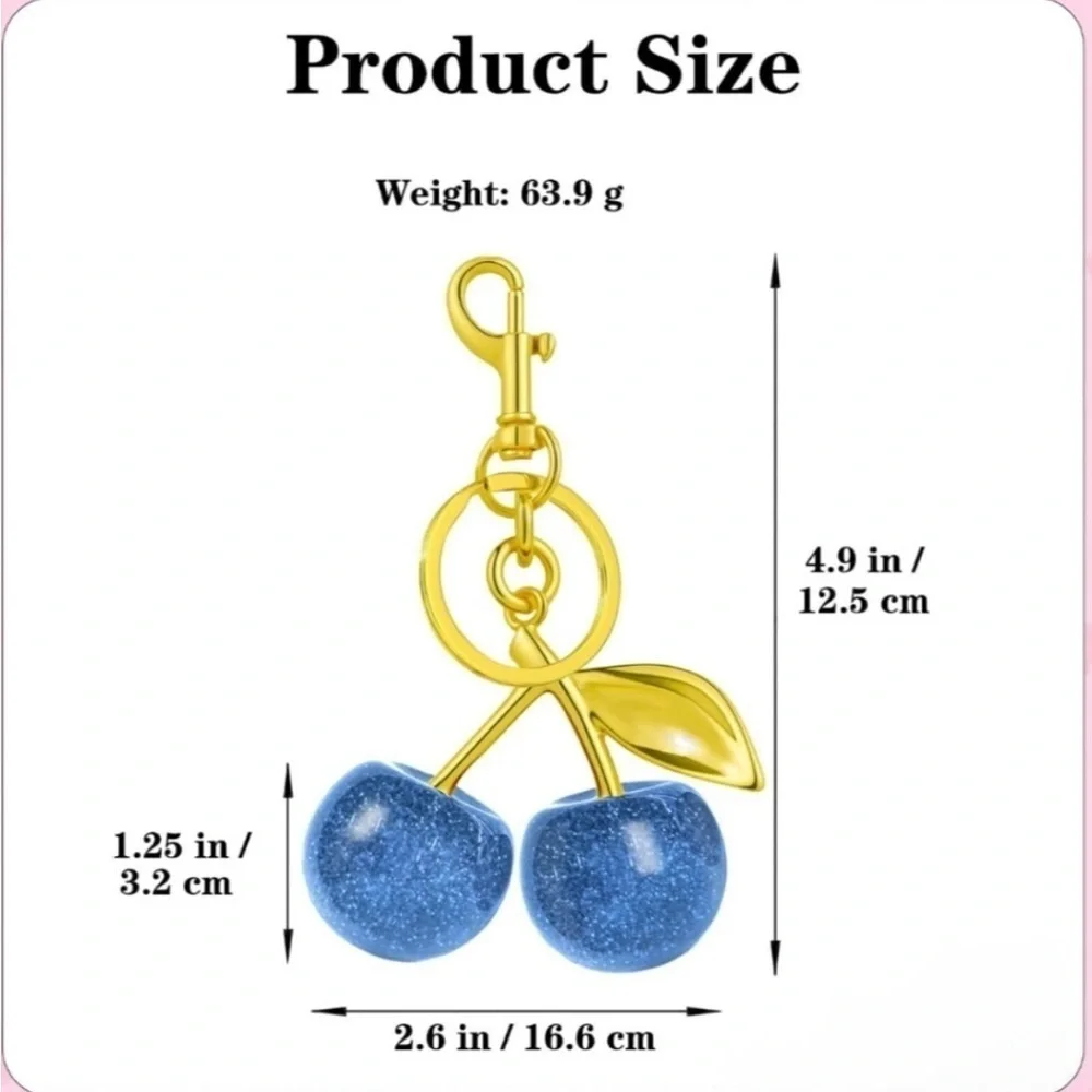 Gold and Red Cherry Bag Charm Keychain